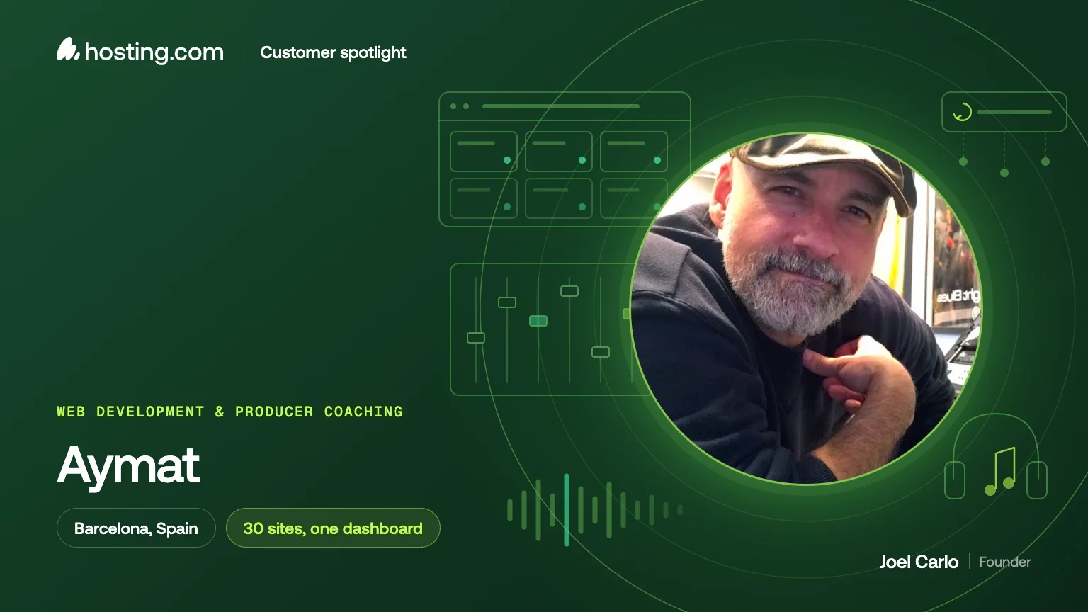 hosting.com customer spotlight: Aymat, Joel Carlo, web development and producer coaching, Barcelona